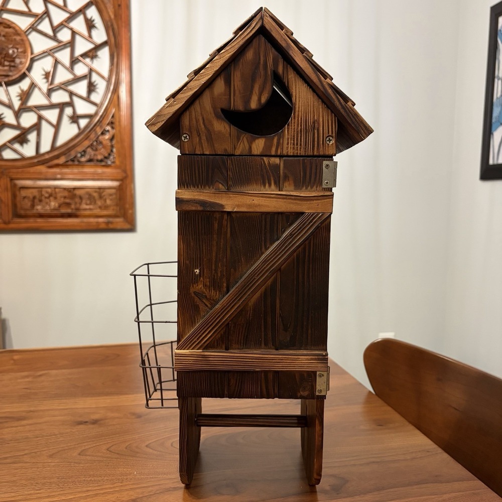 Outhouse Toilet Paper Holder Handcrafted Wood Rustic Cabin Decor Brown